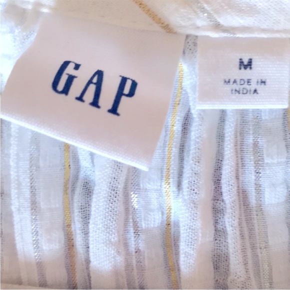 Boho Cotton Balloon Sleeve Metallic Stripe Cottagecore Blouse Ivory Off-white M - Picture 10 of 11